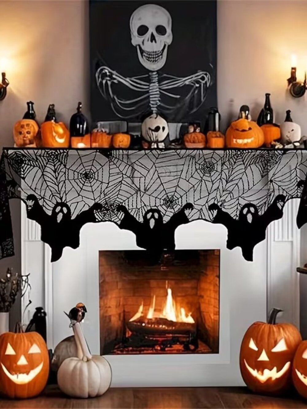 Halloween Dark Goth Ghost Spiderweb Mantel Table Runner 79"L x 22"W - Picture 1 of 3